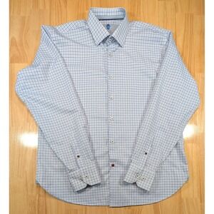 Luchiano Visconti Black Mens XL Blue White Grid Check Cotton Blend Shirt Turkey